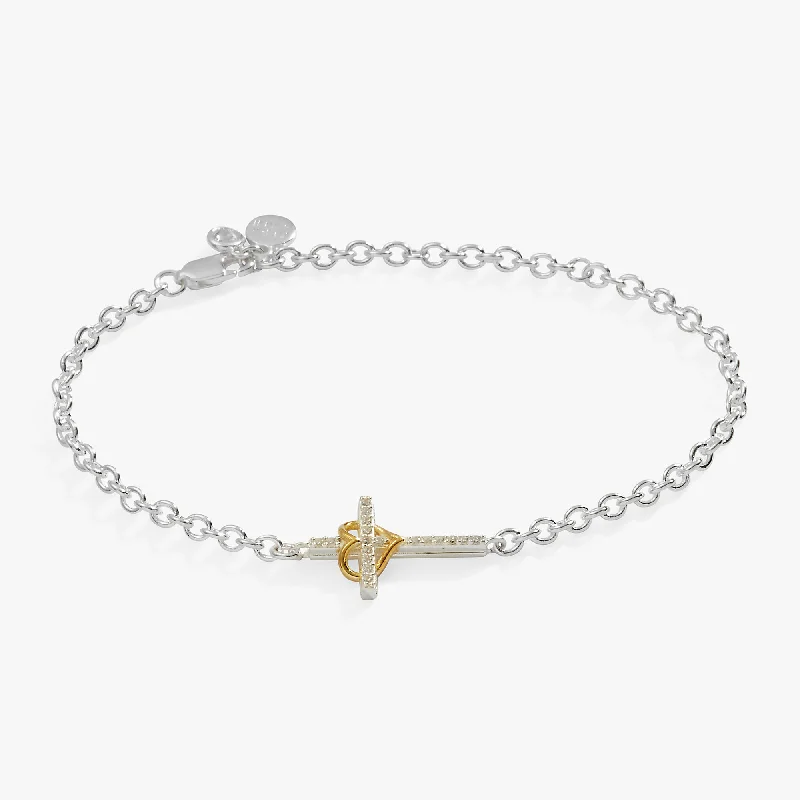 Cross And Heart Bracelet, Sterling Silver