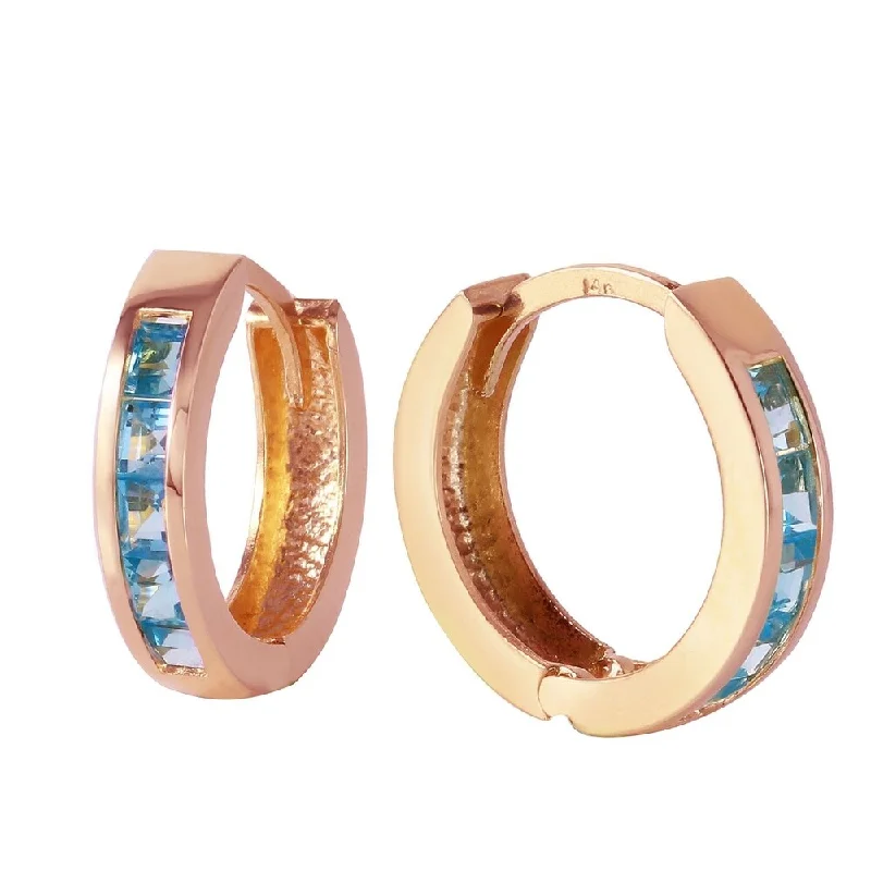 1.2 CTW 14K Solid Rose Gold Hoop Huggie Earrings Blue Topaz