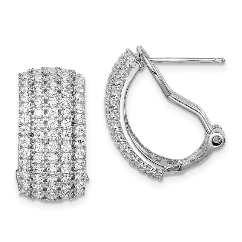 Curata 925 Sterling Silver Rhodium Plated CZ Cubic Zirconia 19.46x16.45mm 5 row Omega Earrings