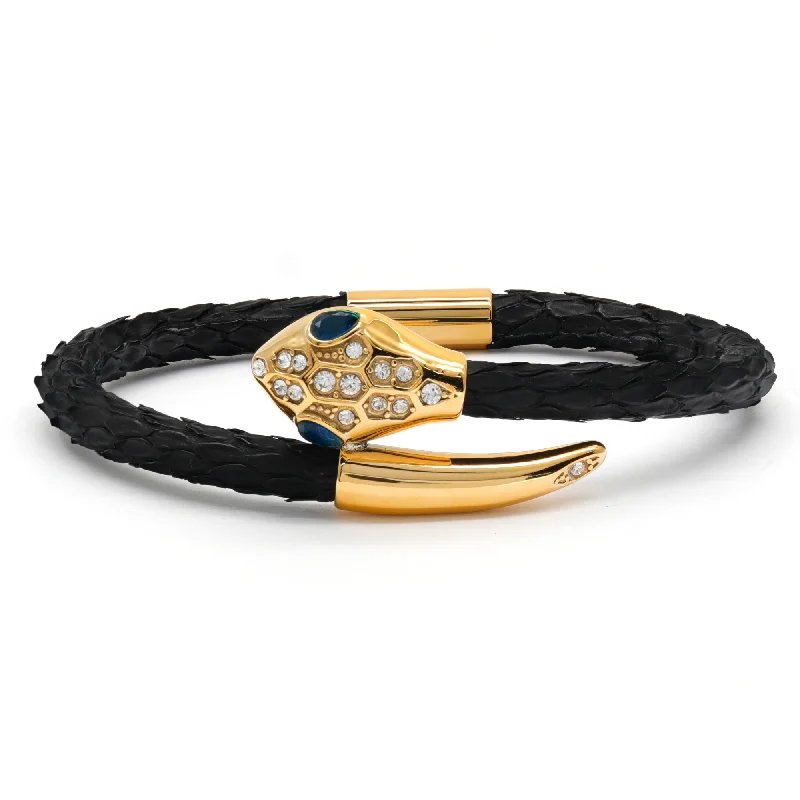 Snake Head Bracelet - Black Python with Zircon