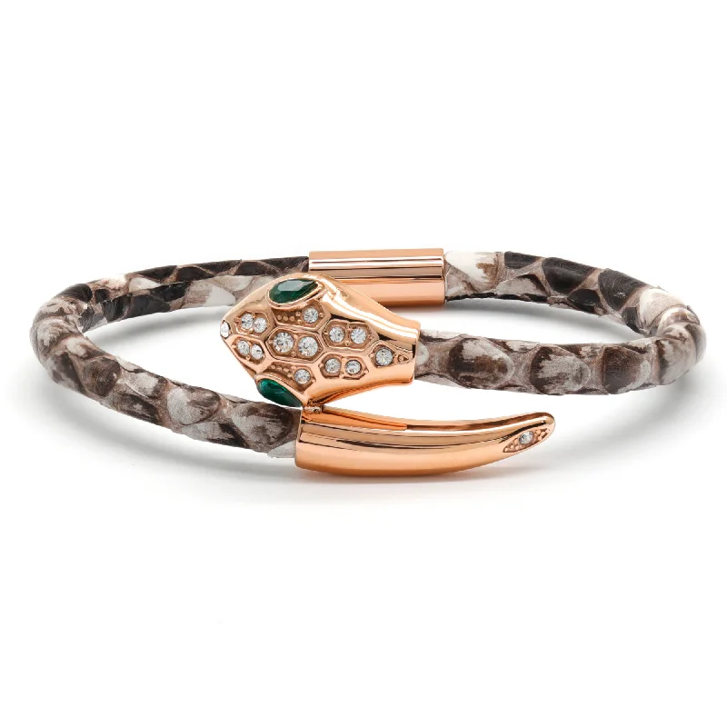 Snake Head Bracelet - Natural Python with Zircon