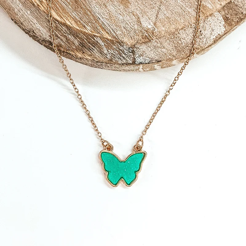 Druzy Butterfly Gold Necklace in Mint