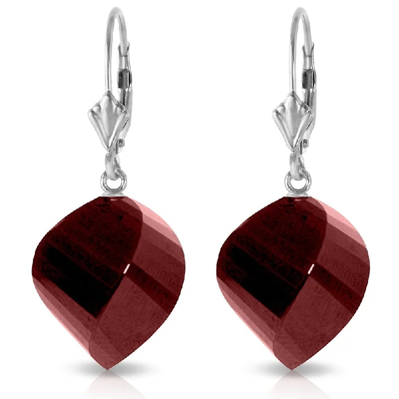 30.5 CTW 14K Solid White Gold Leverback Earrings Twisted Briolette Ruby