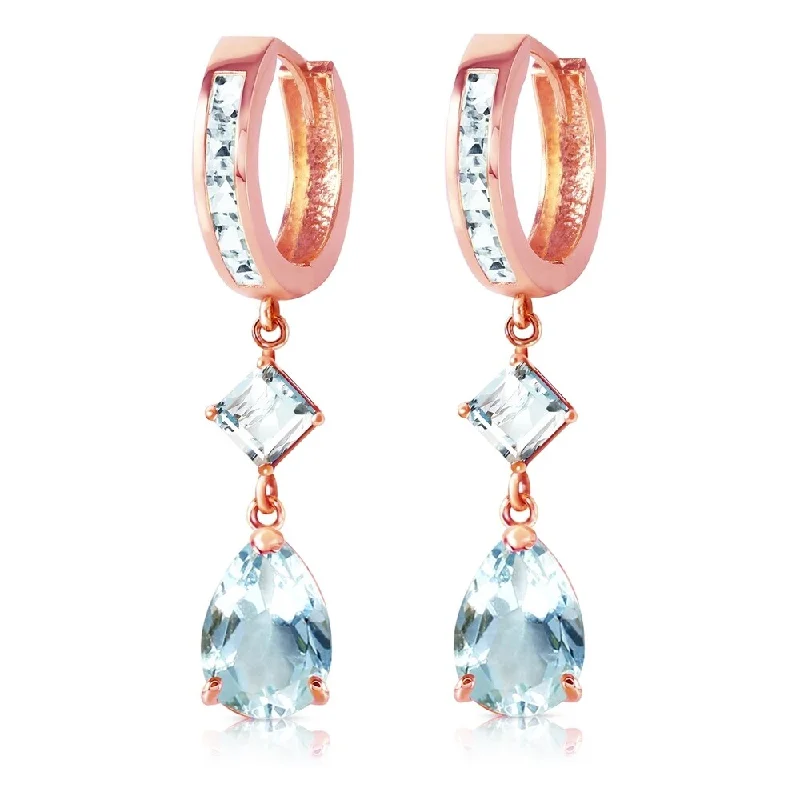 5.62 Carat 14K Solid Rose Gold Huggie Earrings Dangling Aquamarine