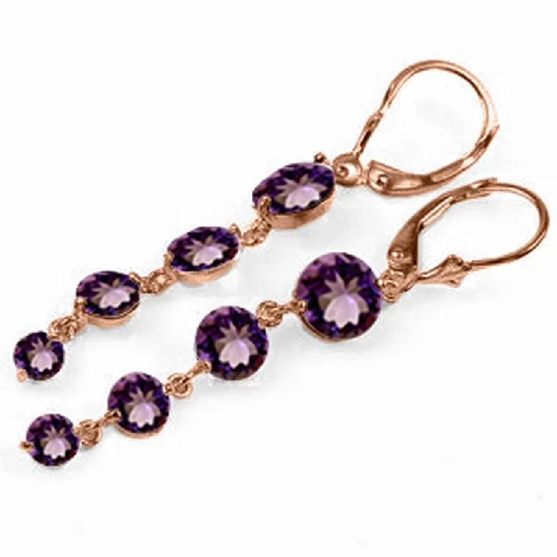 14K Solid Rose Gold Chandelier Earrings with Natural Amethysts