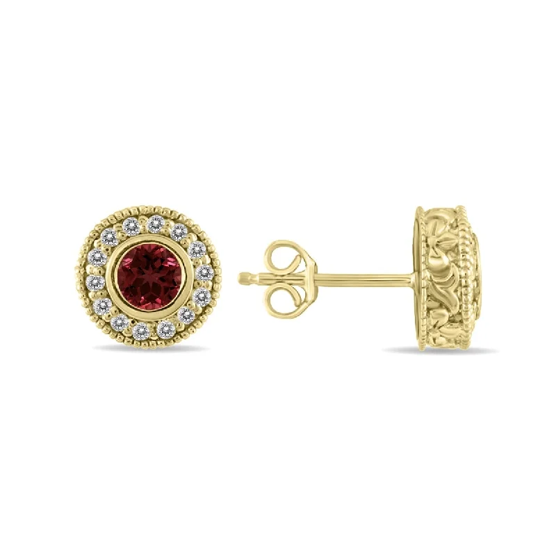 Marquee 1/2 Carat TW Garnet and Diamond Bezel Set Earrings 10K Yellow Gold