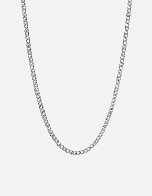 4mm Cuban Chain Necklace, Sterling Silver