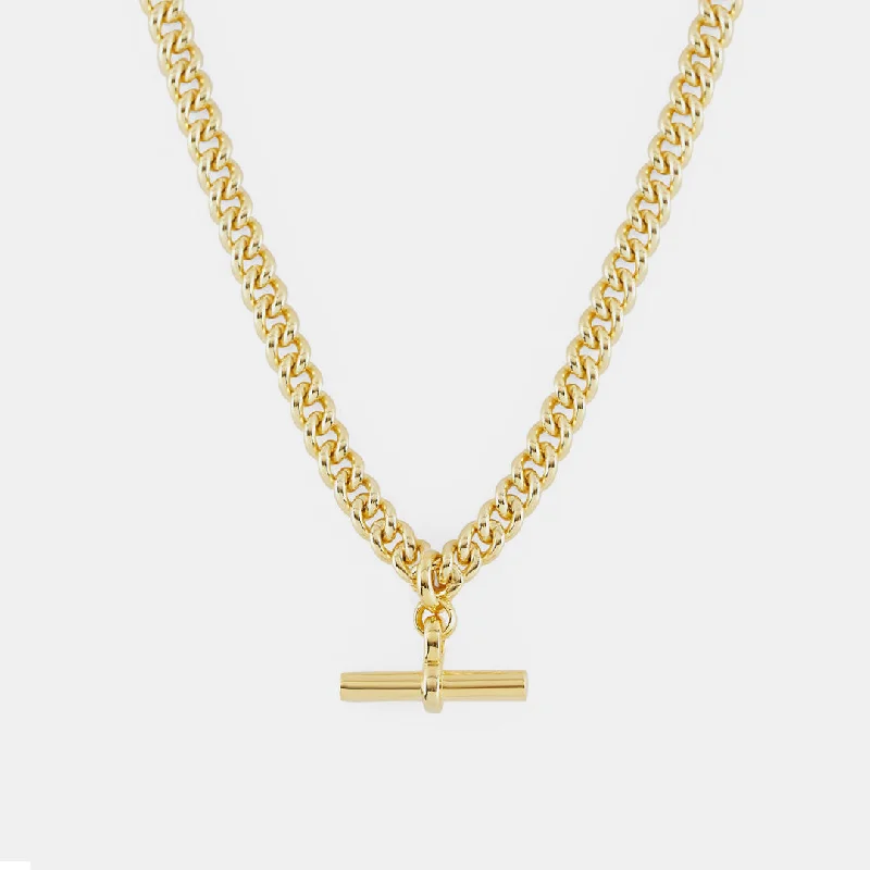 Gold Curb T-Bar Necklace