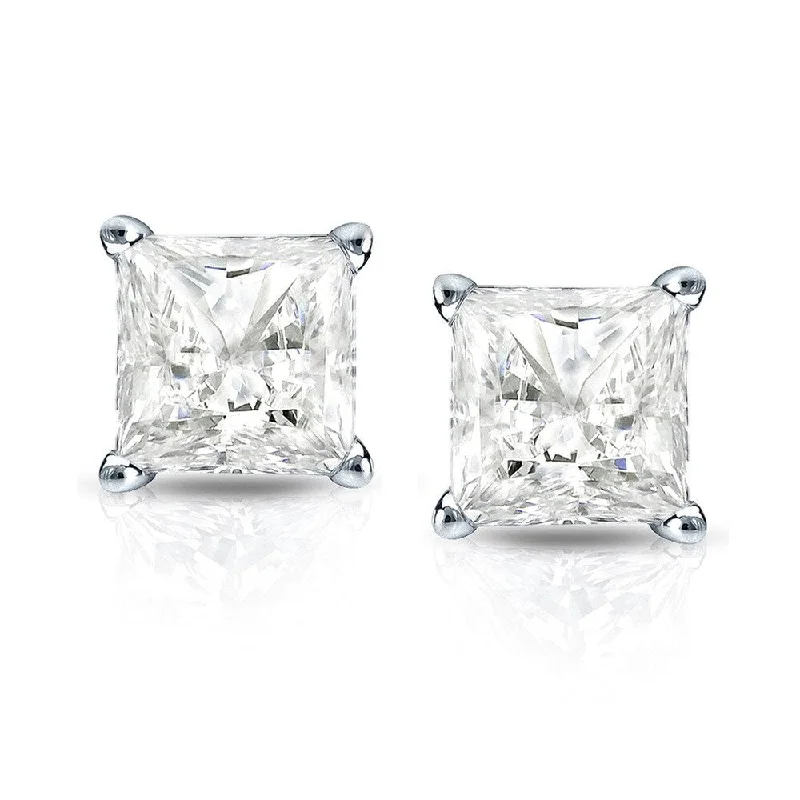 14k Gold Princess-Cut 1 1/2ct TDW TDW Martini Set Diamond Stud Earrings by Auriya (I-J, I1-I2)