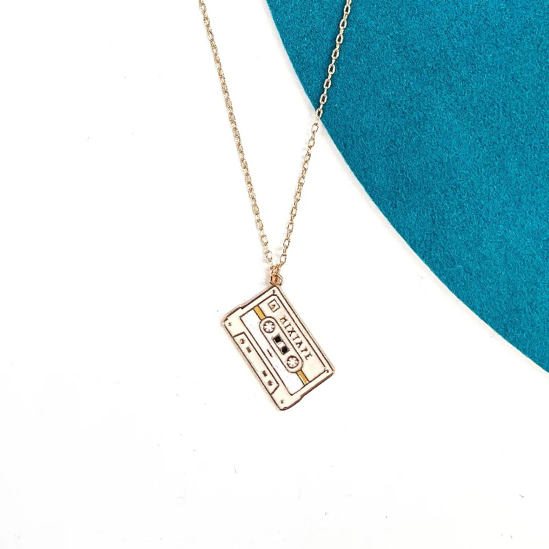 Hearing Music Gold Tone Necklace with Mixtape Pendant in Ivory