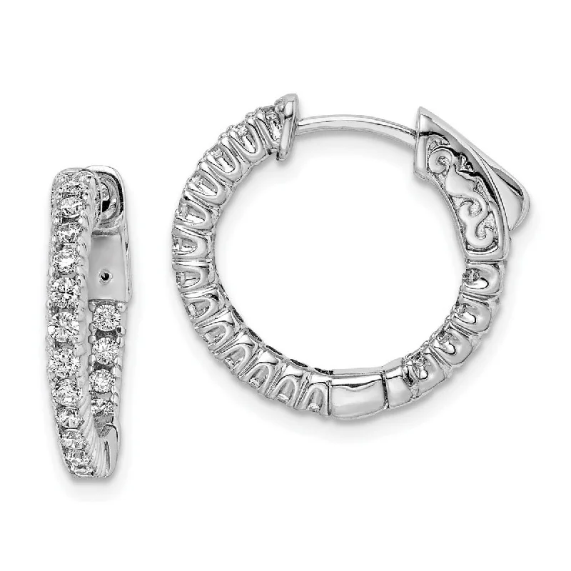 Curata 925 Sterling Silver Polished Safety clasp Rhodium Plated With CZ Cubic Zirconia Hinged Hoop Earrings