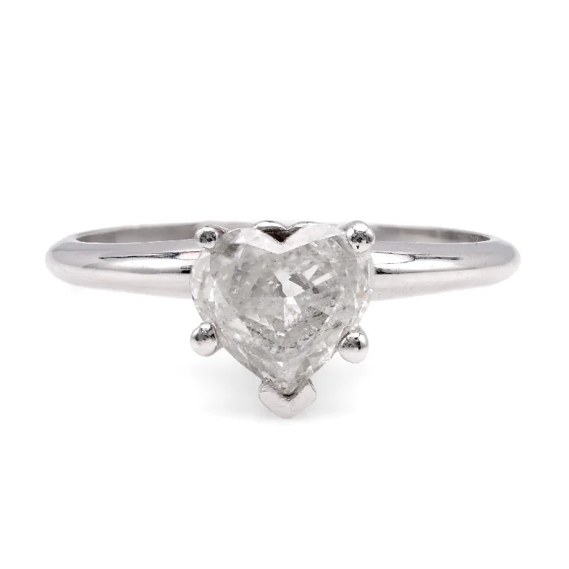 Vintage Heart Shape Diamond 14K White Gold Solitaire Engagement Ring