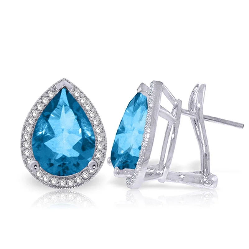 9.32 Carat 14K Solid Gold French Clips Earrings Diamond Blue Topaz