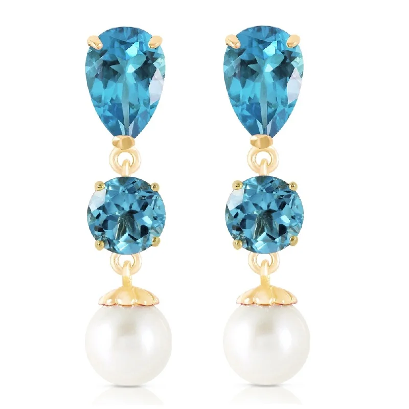 10.5 Carat 14K Solid Gold La Vie Blue Topaz pearl Earrings