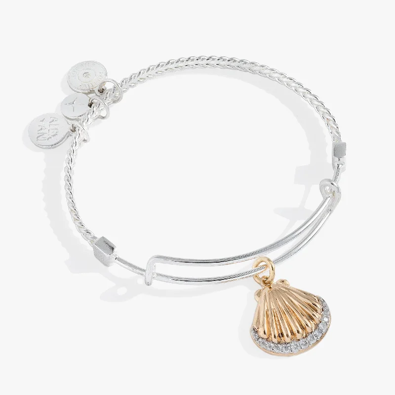 Textured Scallop Seashell Charm Bangle