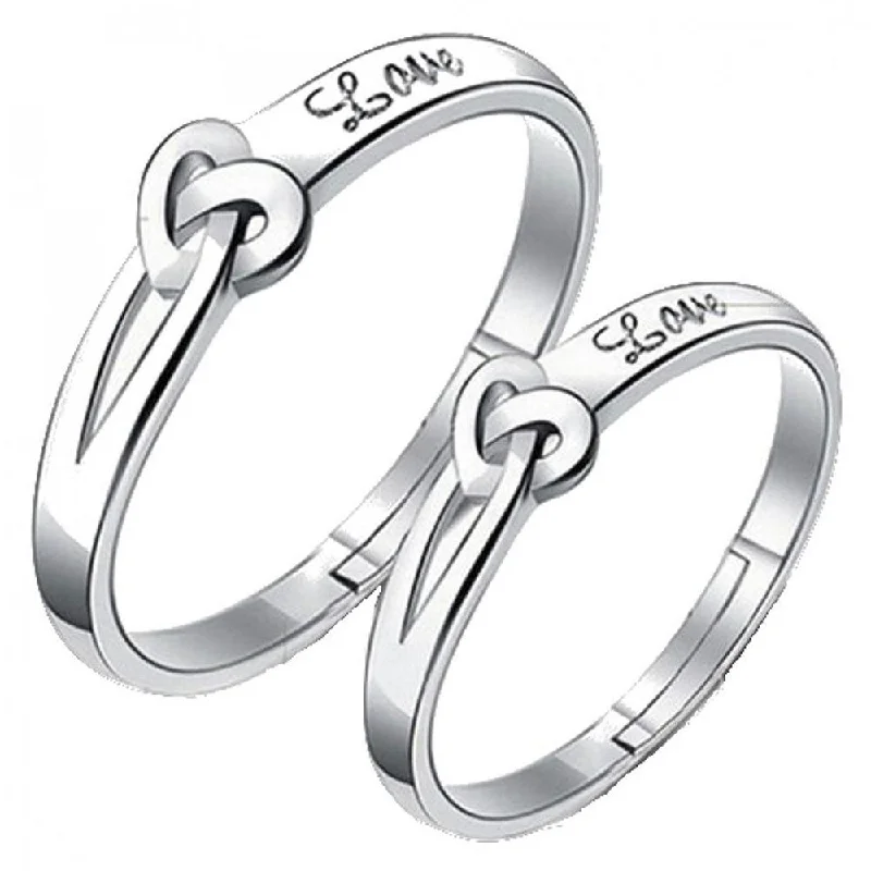 Mahi Heart Love Silver Color Adjustable Couple Finger Ring for Men and Women (FRCO1103116R)