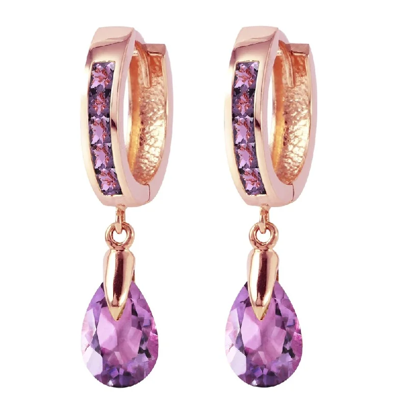 3.3 CTW 14K Solid Rose Gold Huggie Earrings Dangling Amethyst