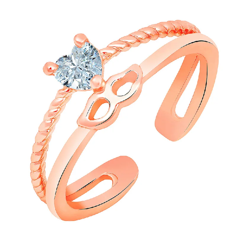 Mahi Rose Gold Plated Heart and Eyes Mask Shaped Adjustable Finger Ring with Cubic Zirconia for Women (FR1103168ZWhi)