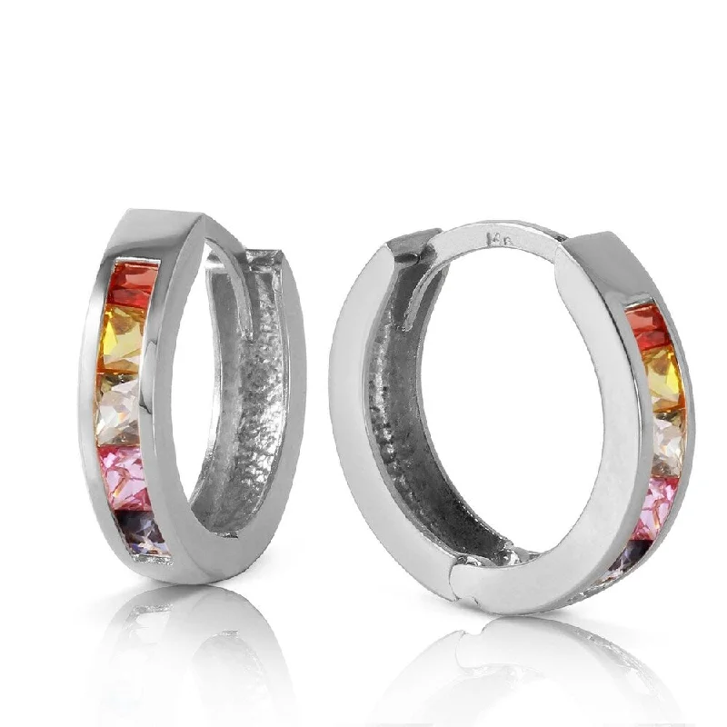 1.3 Carat 14K Solid White Gold Color Palette Multicolor Sapphire Earrings