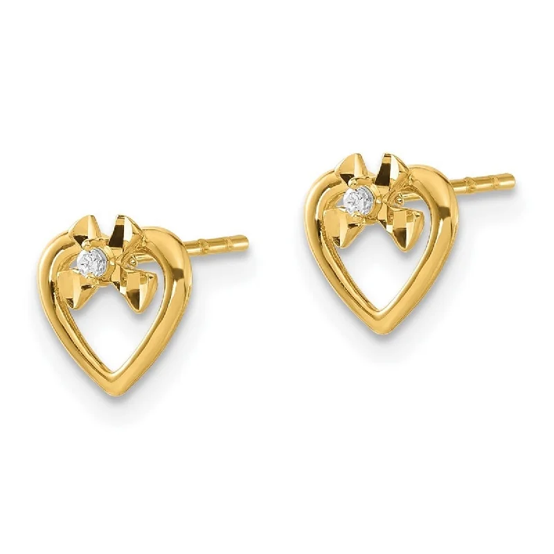 Curata 14k Yellow Gold Polished CZ Cubic Zirconia Love Heart Post Earrings - 8x8mm Wide