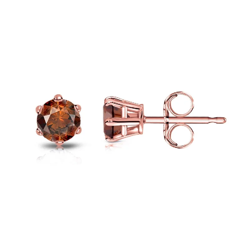 Auriya 14k Gold 1/4ctw Brown Diamond Stud Earrings 6-prong (SI1-SI2)