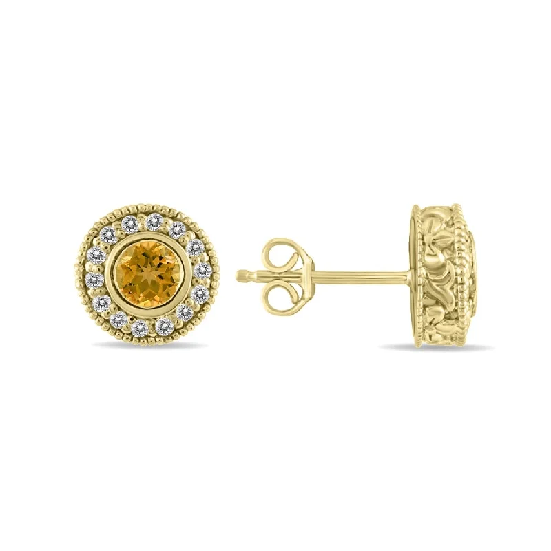 Marquee 1/2 Carat TW Citrine and Diamond Bezel Set Earrings 10K Yellow Gold