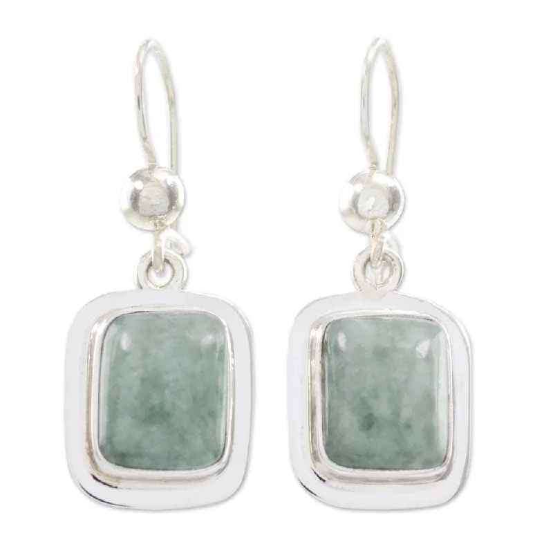 Handmade Sterling Silver 'Modern Maya' Jade Earrings (Guatemala) - Green