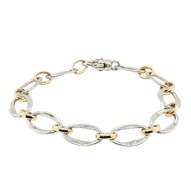 Sterling Silver & 9ct Yellow Gold Fancy Oval Bracelet