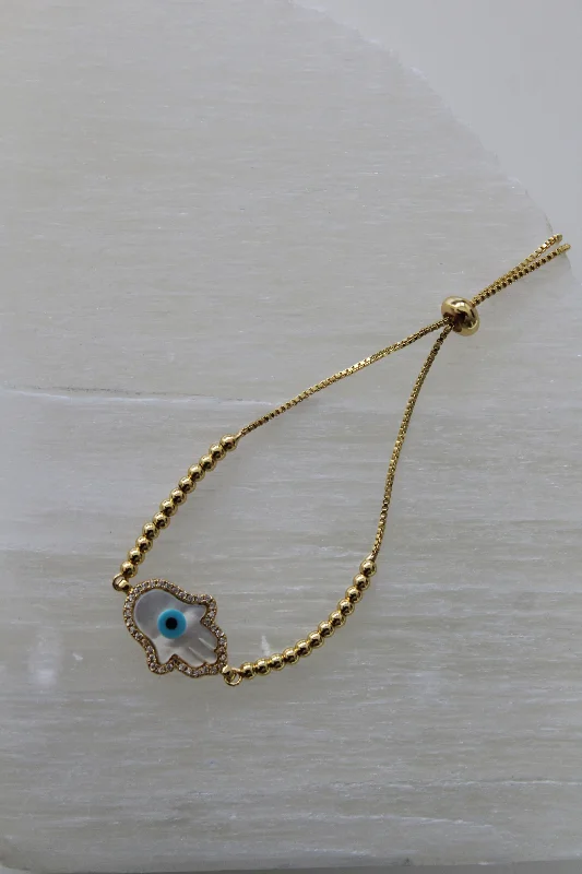 Gold Evil Eye Hamsa Hand Bracelet