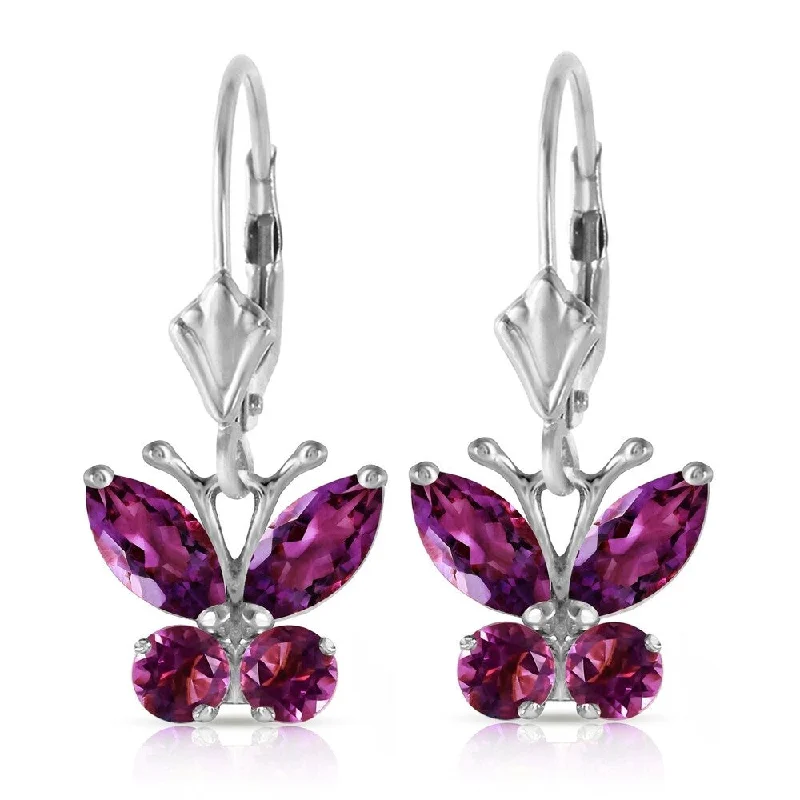 1.24 CTW 14K Solid White Gold Butterfly Earrings Natural Amethyst