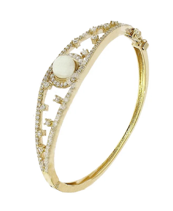 Trendy Stone Studded Metallic Pearl Bangle