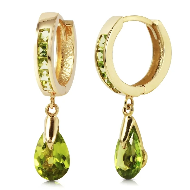 3.9 Carat 14K Solid Gold Huggie Earrings Dangling Peridot