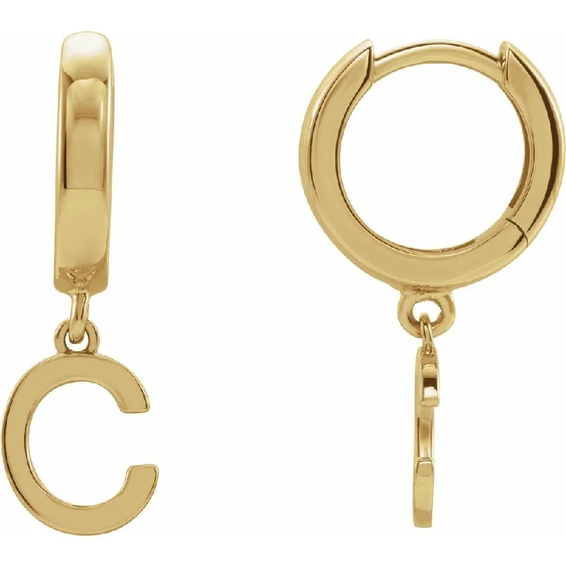 14K Yellow Gold Single Initial C Earrings for Women