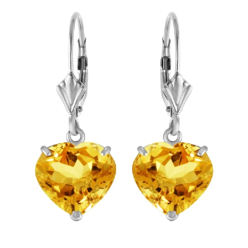 14K Solid White Gold Leverback Earrings Natural 10mm Heart Citrines