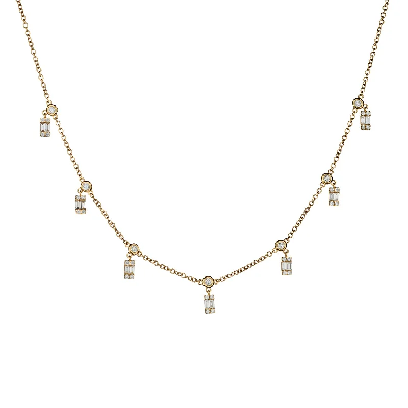 BAGUETTE & ROUND DIAMOND SPRINKLE NECKLACE