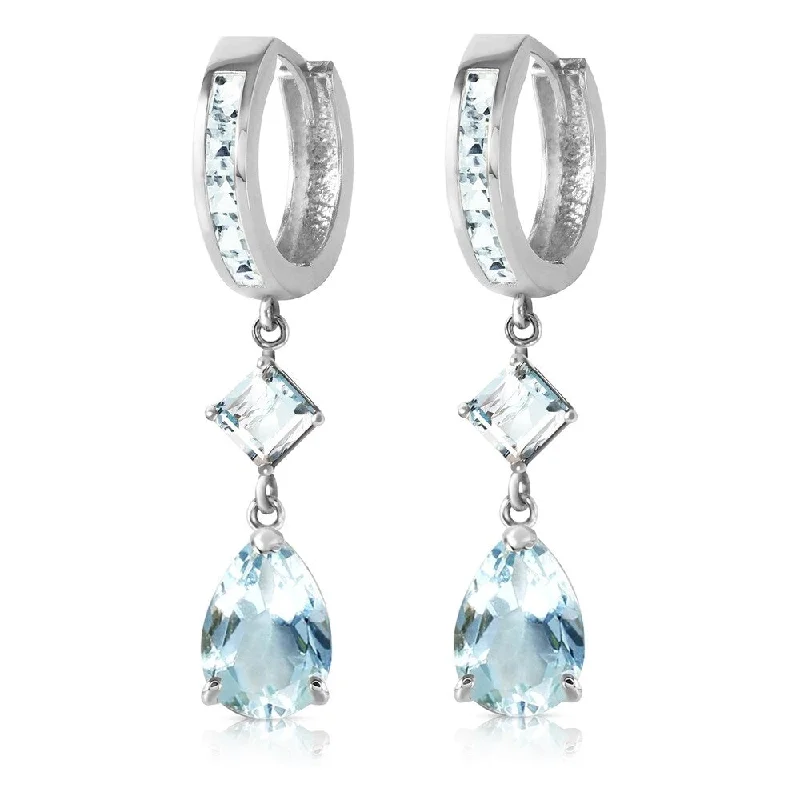 5.62 Carat 14K Solid White Gold Huggie Earrings Dangling Aquamarine