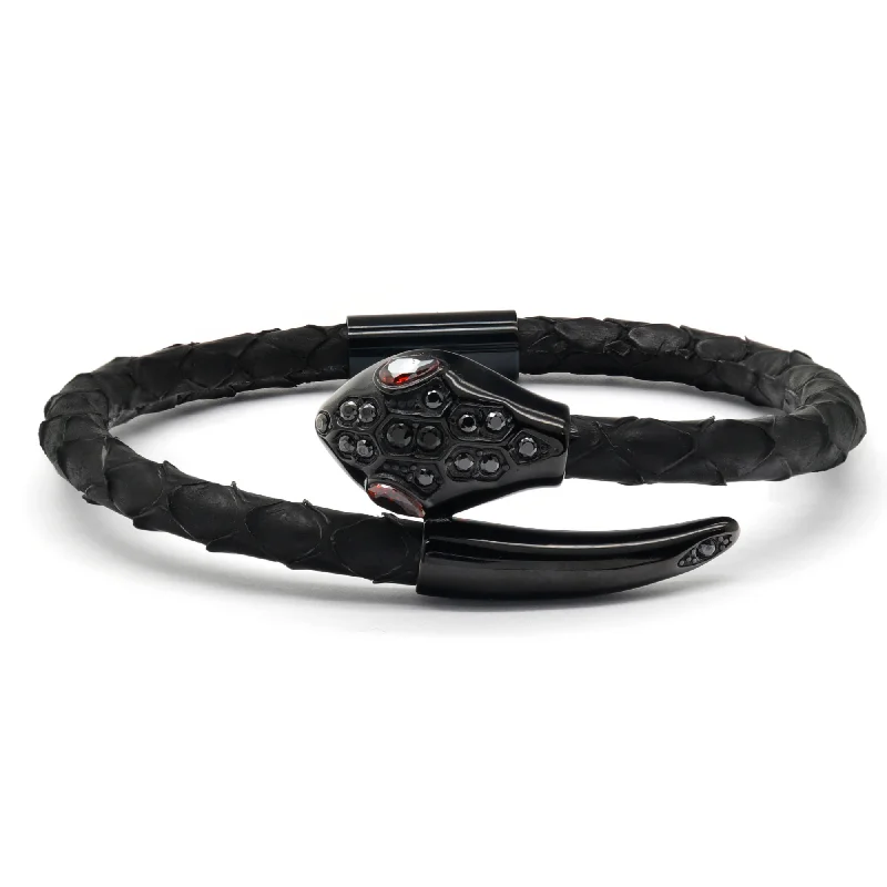 Snake Head Bracelet - Black Python with Zircon