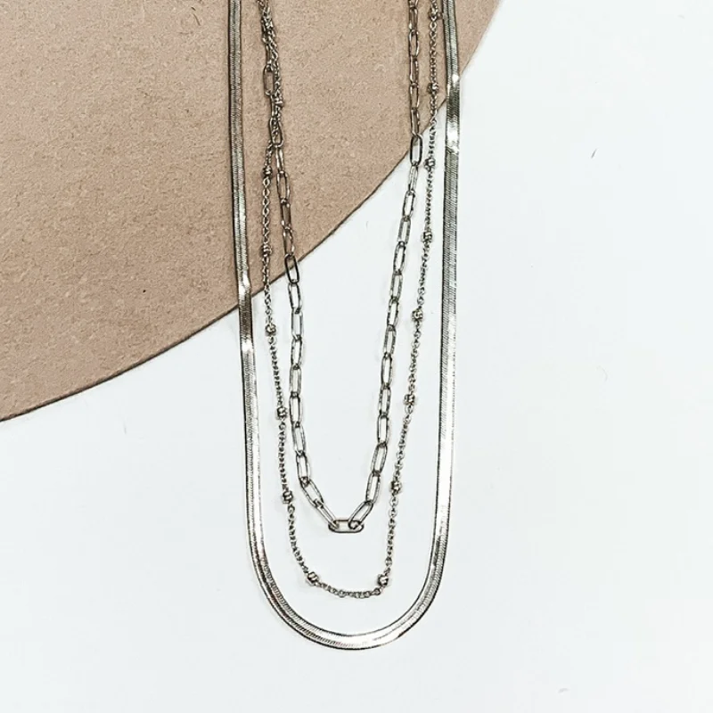 Multi Strand Chain Necklace in Silver