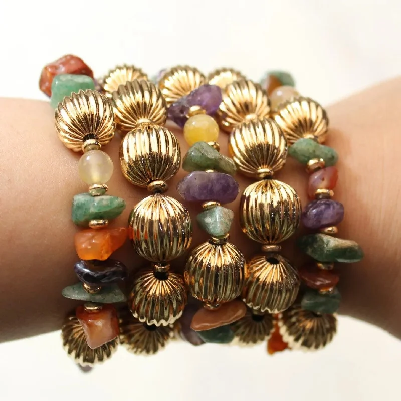 TFC Vortex Agate Multicolor Stones Gold Plated Stacked Bracelet (Set of 5)