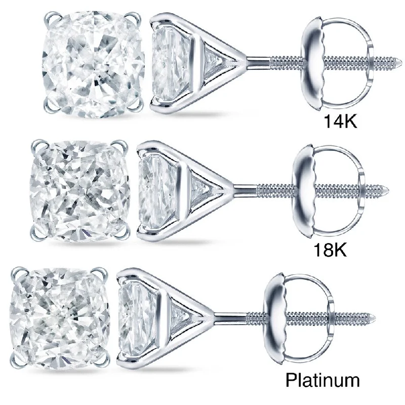 Auriya 1 1/2ctw Cushion-cut Diamond Stud Earrings 14k 18k or Platinum Martini Set (H-I, SI1-SI2)