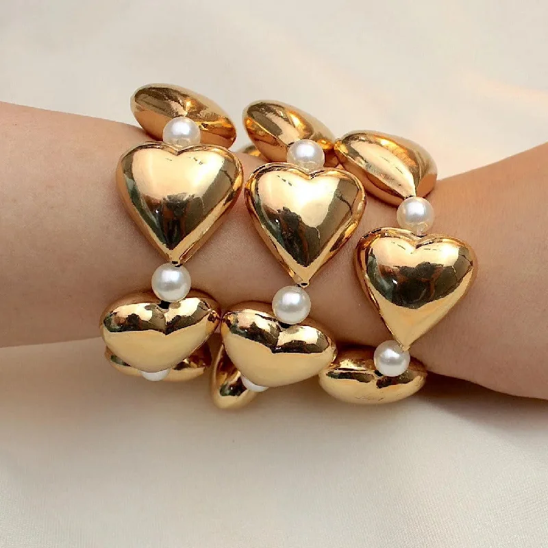 TFC Bold Heart Gold Plated Stacked Bracelet (Set of 3)