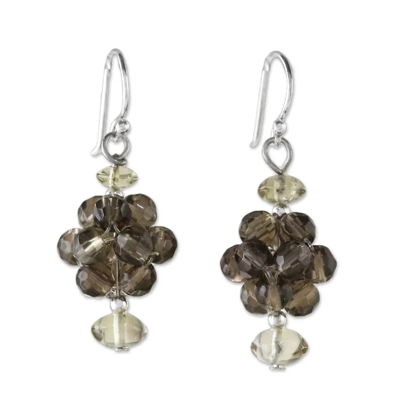 Sterling Silver 'Smoky Mystique' Quartz Cluster Earrings (Thailand)