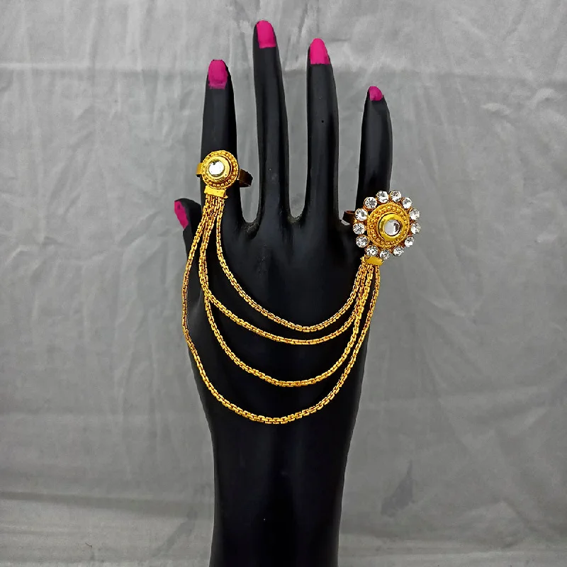 Kriaa Austrian Stone And Pearl Chain Double Finger Ring