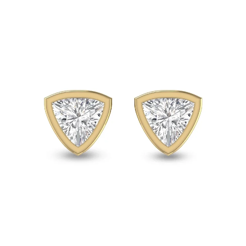 Marquee Lab Grown 1 Carat Trillion Shaped Bezel Set Solitaire Diamond Earrings in 14K Yellow Gold