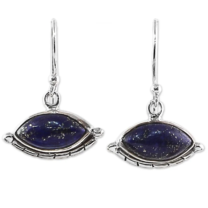 Handmade Sterling Silver 'Protective Eyes in Blue' Lapis Lazuli Earrings (India)