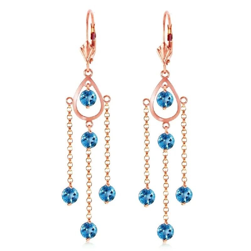 14K Solid Rose Gold Chandelier Earrings with Blue Topaz