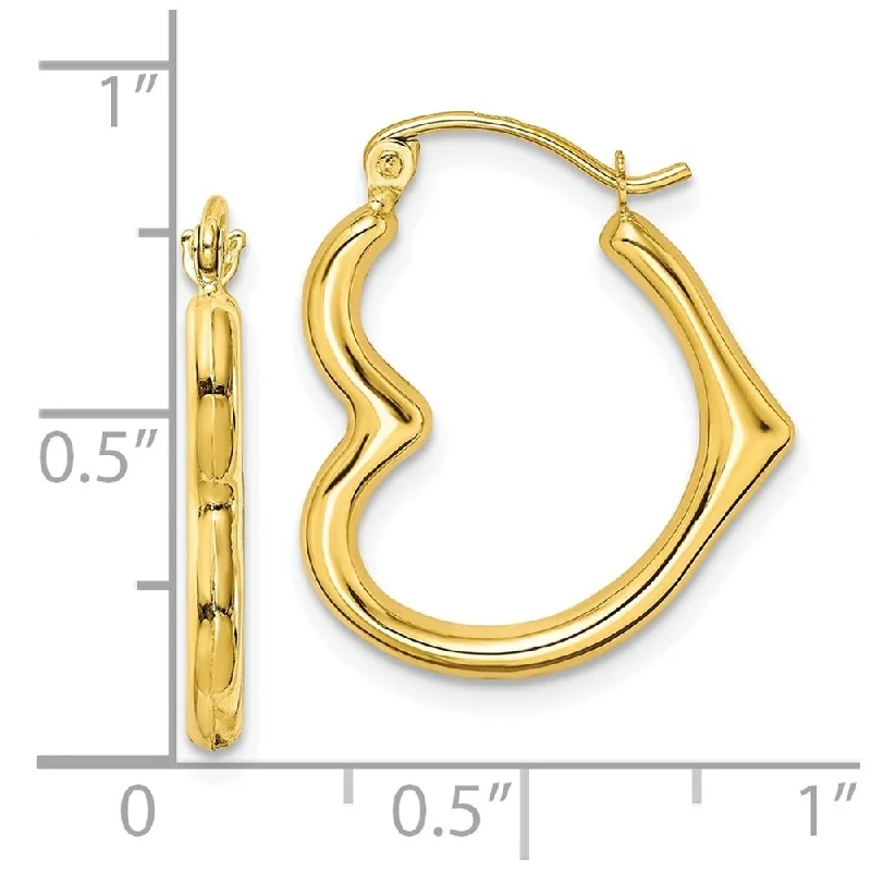 Diamond2Deal 10k Yellow Gold Hollow Heart Shape Hollow Hoop Earrings (L-22mm, W-19mm)