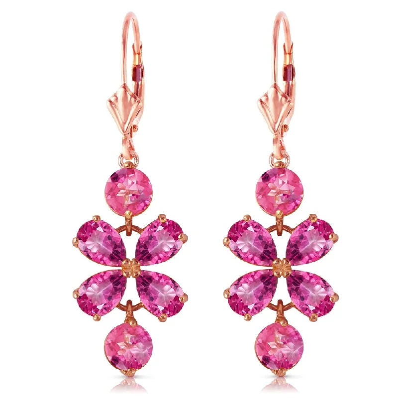 5.32 Carat 14K Solid Rose Gold Pink Topaz Flower Earrings