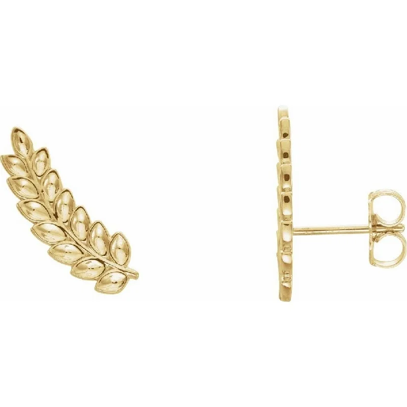 Curata 14k Yellow Gold Polished Petite Leaf Earrings Climbers