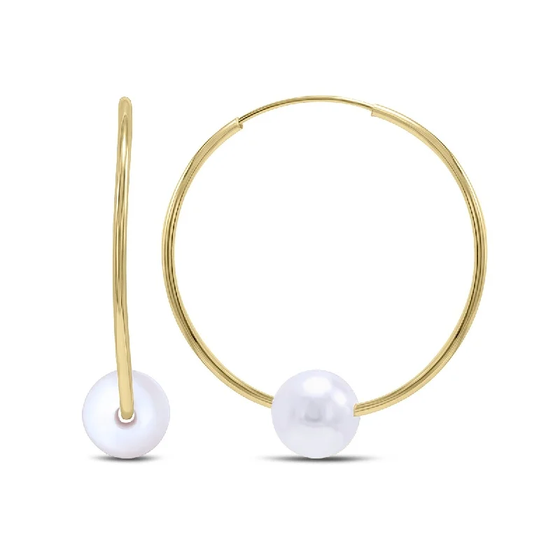 Marquee Jewels 14K Yellow Gold Round Endless Pearl Hoop Earrings